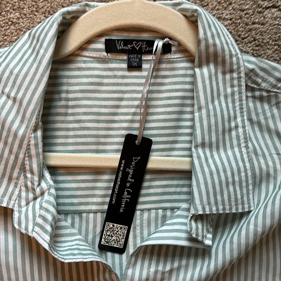 NWT Velvet Heart women’s green & white Elisa Striped Roll Sleeve Shirt size 1X - Picture 5 of 8